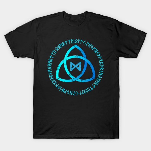 Neonic blue Nordic rune circle and Dagaz rune T-Shirt by opooqodesign